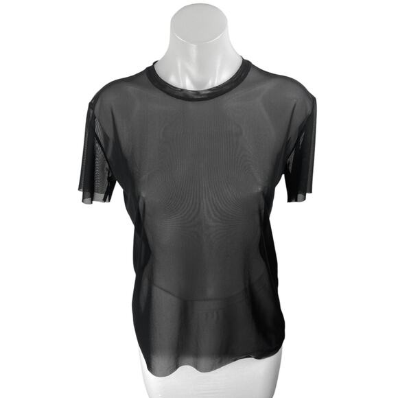 Aritzia Wilfred Free Black Short Sleeve Sheer Mesh Crew Neck T Shirt Tee Top S - Picture 1 of 3